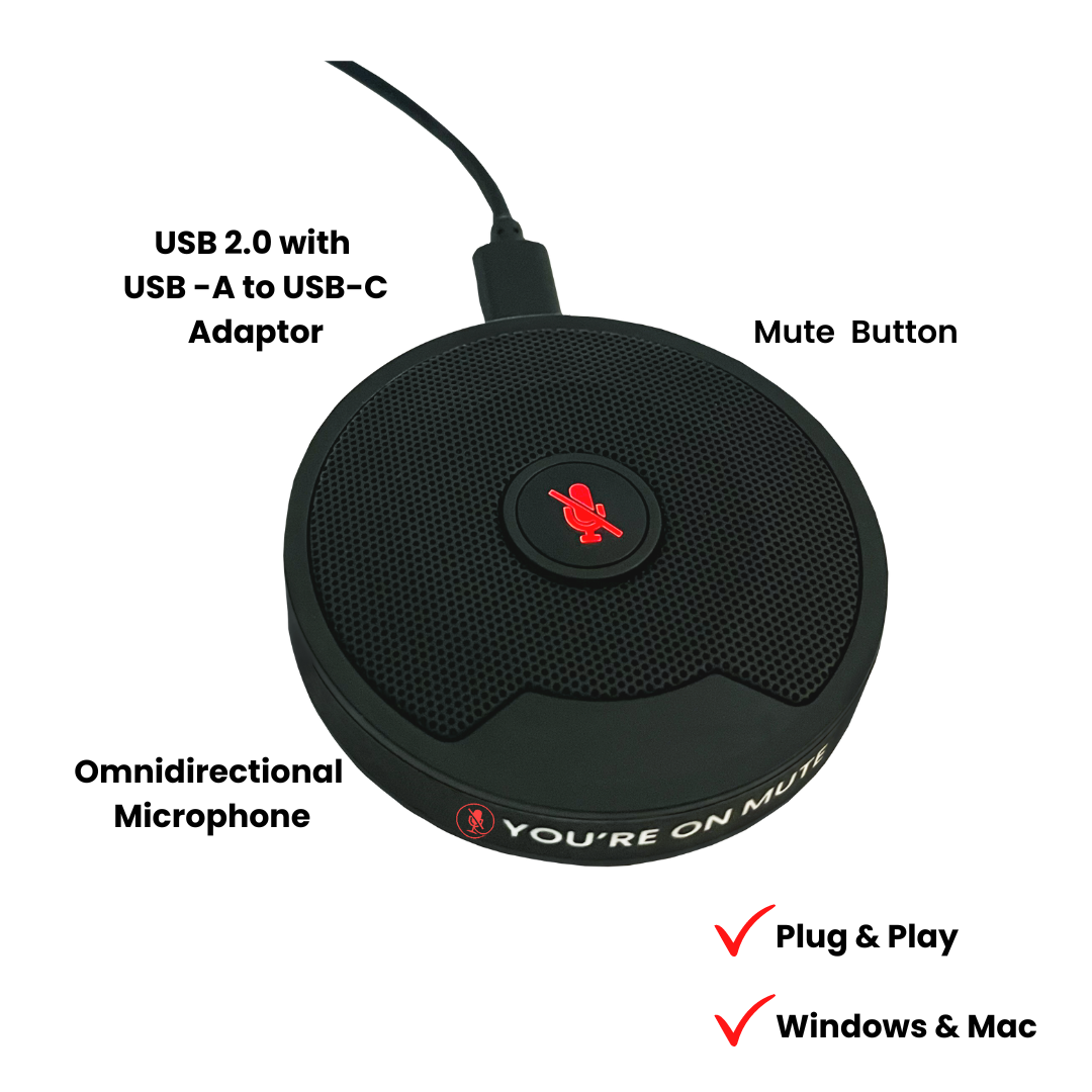 Mic&Mute by You're On Mute  – Compact USB Mute Button Microphone for Online Meetings