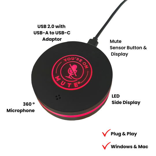 You're On Mute Puck – USB Microphone with Tap-to-Mute Button for Online Meetings Key Features