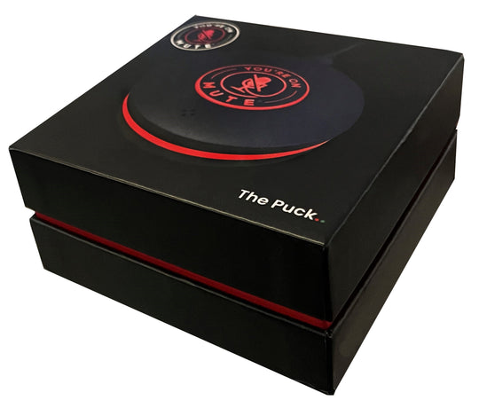 You're On Mute Puck – USB Microphone with Tap-to-Mute Button for Online Meetings Packaging
