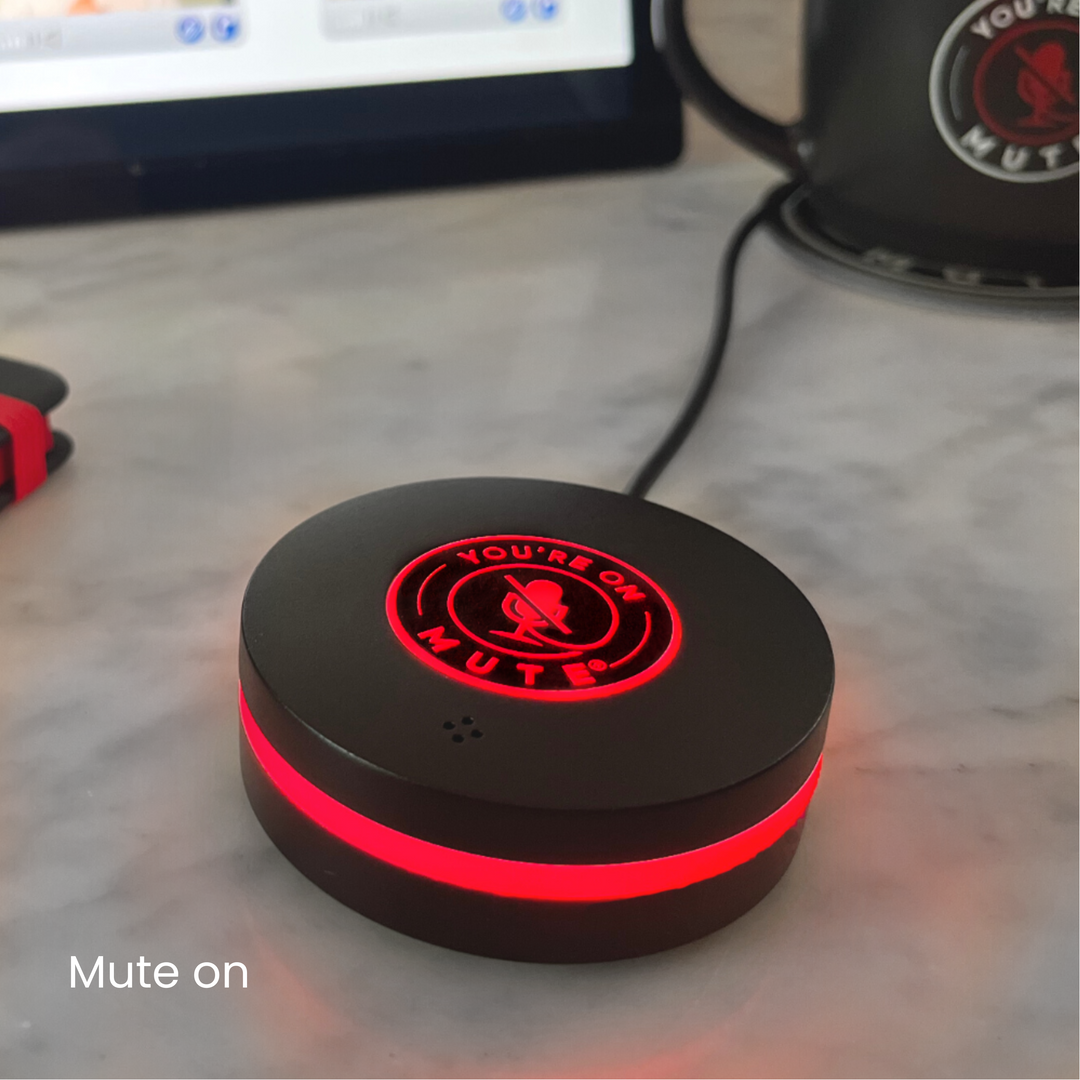 You're On Mute Puck – USB Microphone with Tap-to-Mute Button for Online Meetings Mute on Labelled
